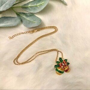 Rhinestone Embellished Christmas Bells Necklace Holiday Stocking Stuffer Gift